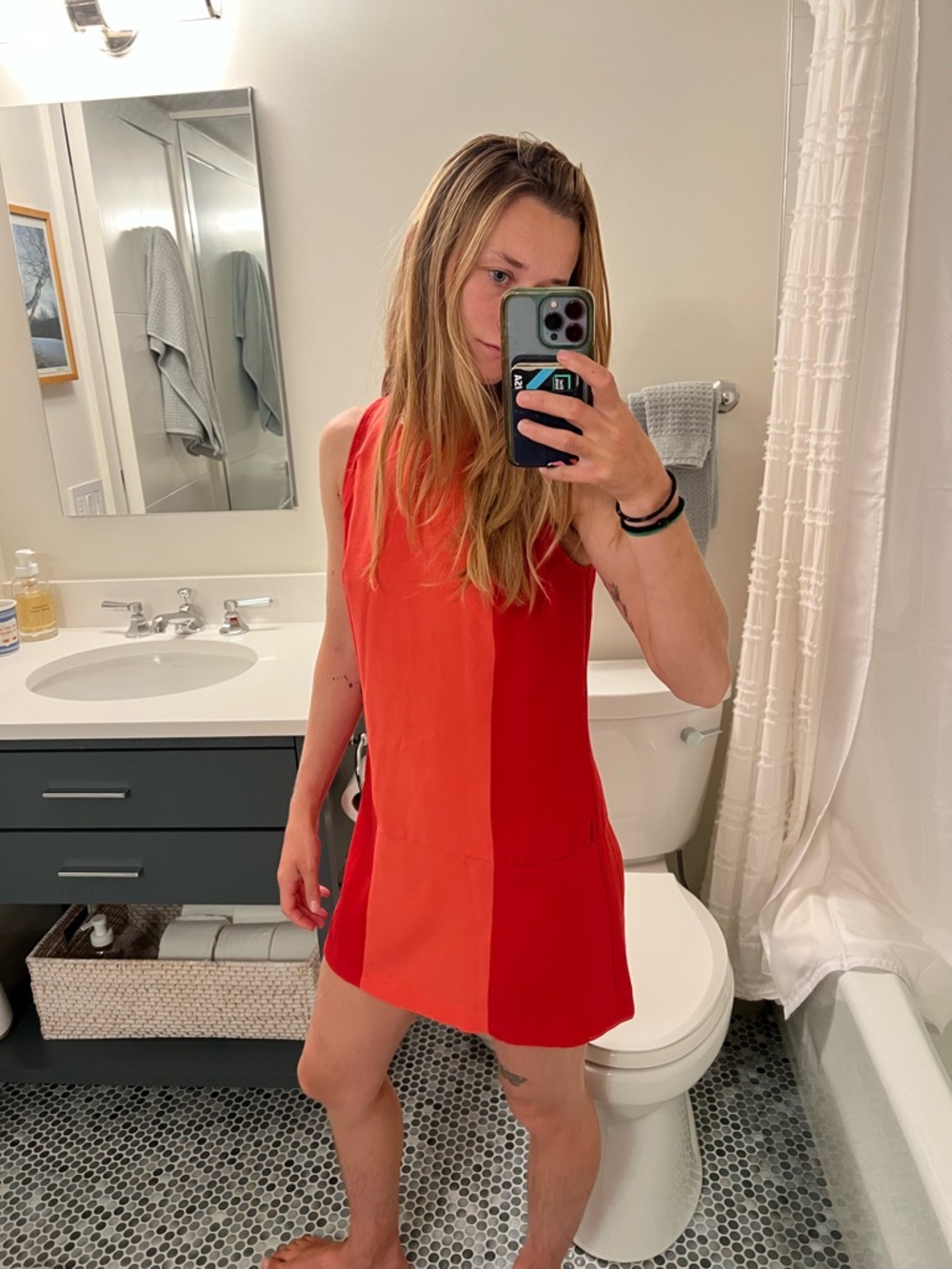 Vintage Red and Coral Colorblock Mini Dress